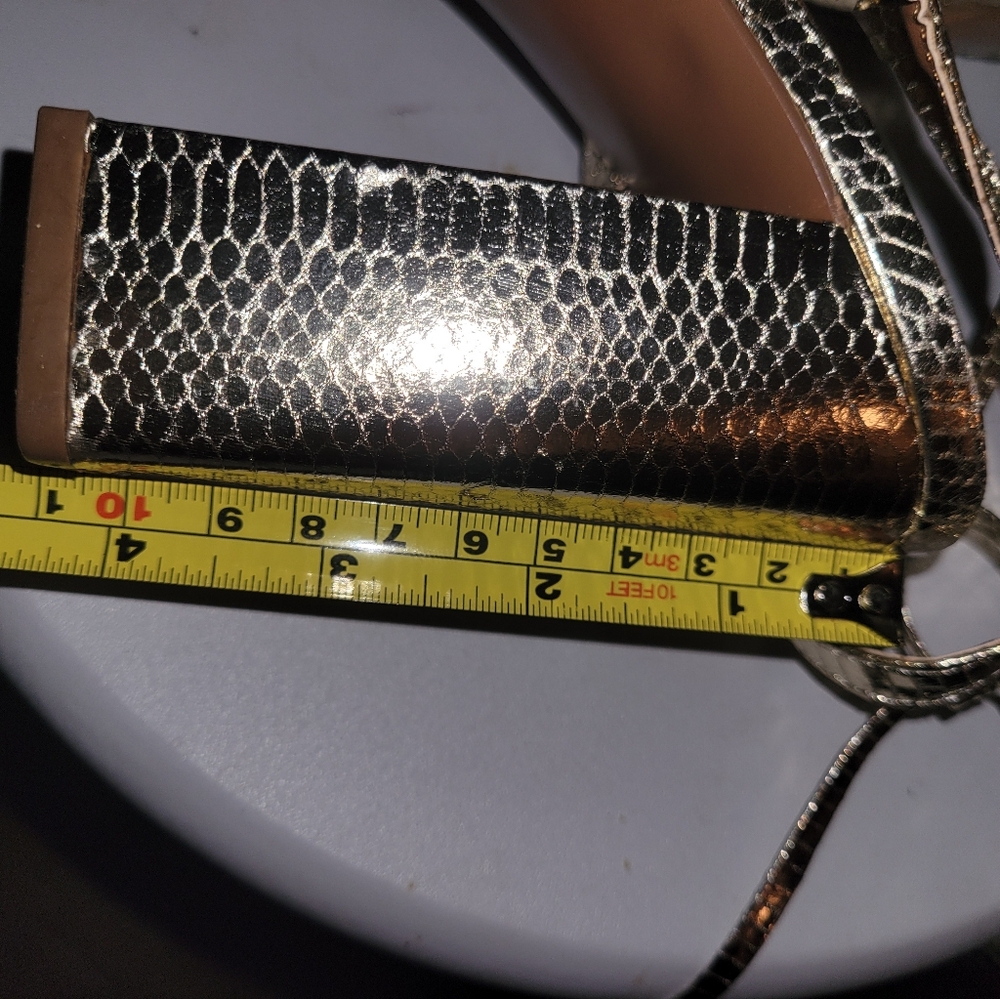 ASOS Gold Snake Skin Block Heel Strap - Picture 10 of 11
